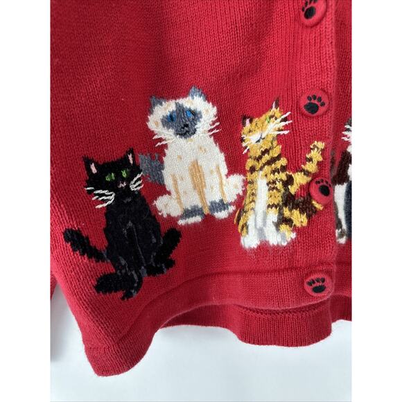 Design Options By Philip & Jane Gordon Red Cat Cardigan Sweater Vintage Large - Picture 2 of 8